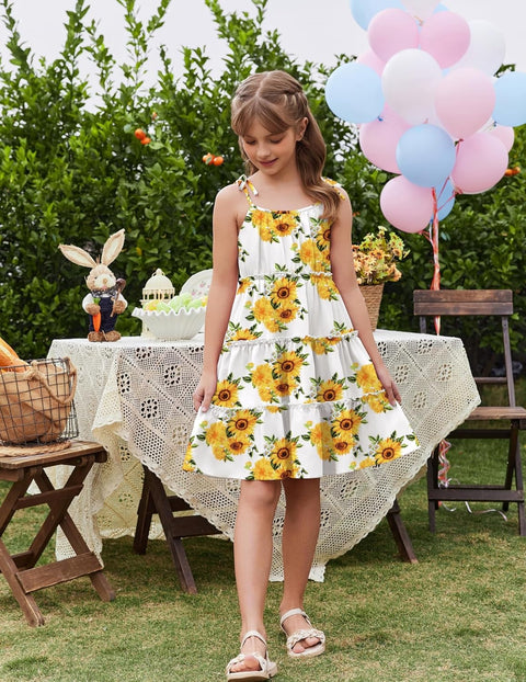 Arshiner Girls' Boho Spaghetti Strap Ruffled Tiered Dresses