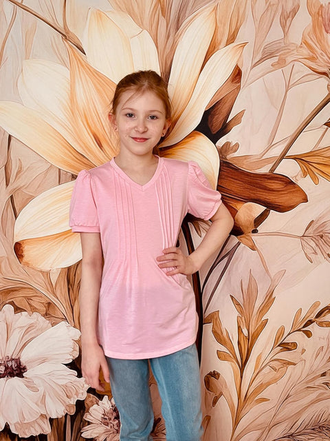Arshiner Girls Puff Short Sleeve Shirts Pleated Tunic Top