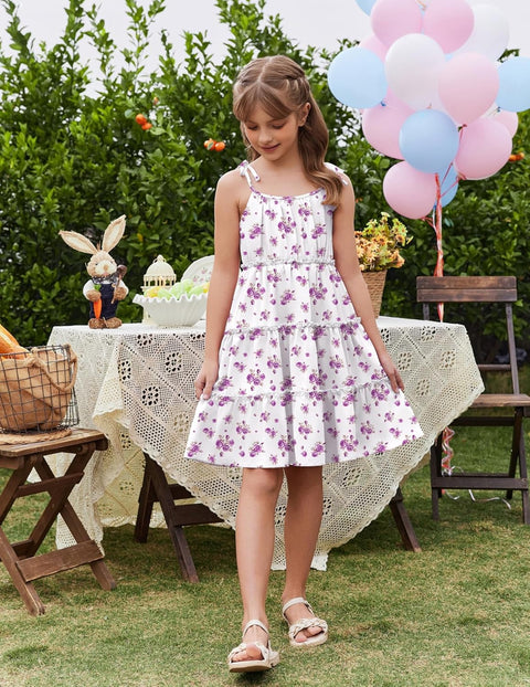 Arshiner Girls' Boho Spaghetti Strap Ruffled Tiered Dresses