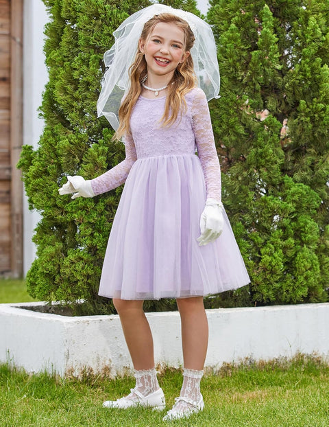 Arshiner Flower Girl Dress V Back Lace Tulle Party Dresses