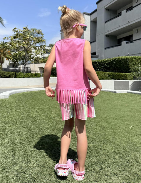 Arshiner Girls Summer Outfits Sleeveless Fringe Tank Top and Elastic Waist Pocketed Shorts Set Girl Clothes 6-14 Years