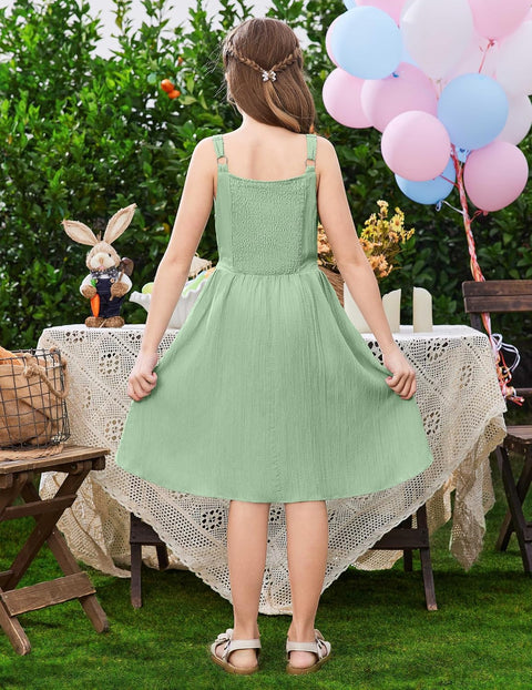 Arshiner Girls Cami Sleeveless Bow Tie Casual Sundress with Pockets for 5-12Y