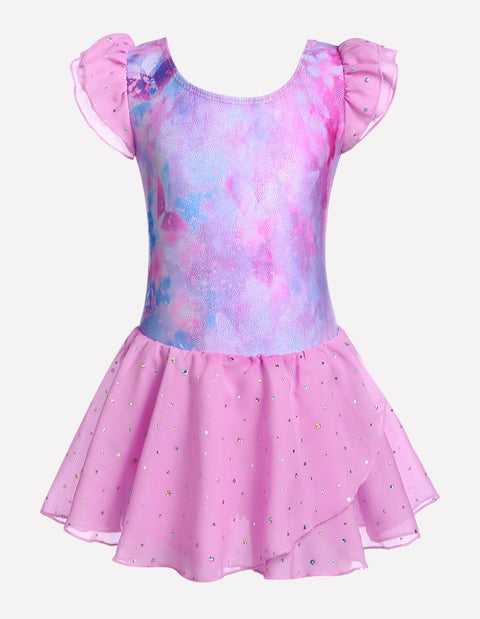 Arshiner Girls Ruffle Sleeve Ballet Dance Dress Tutu Skirted Leotard