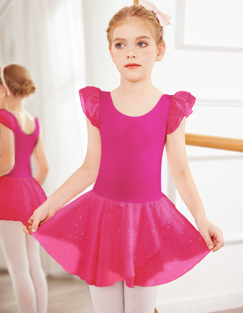 Arshiner Girls Ruffle Sleeve Ballet Dance Dress Tutu Skirted Leotard