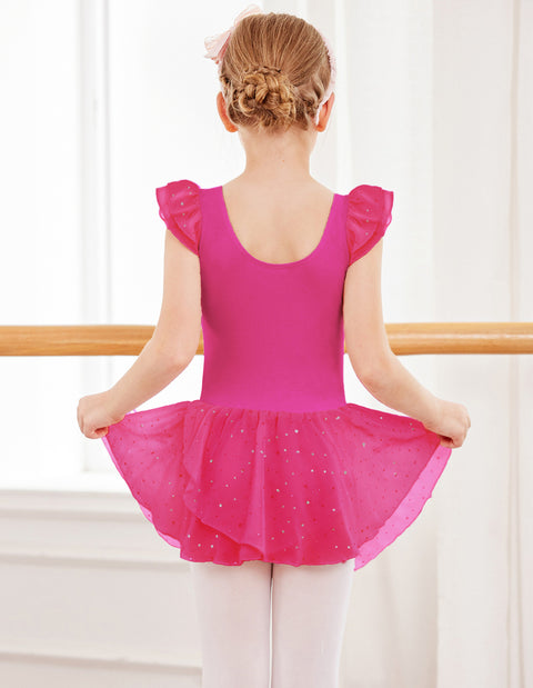 Arshiner Girls Ruffle Sleeve Ballet Dance Dress Tutu Skirted Leotard