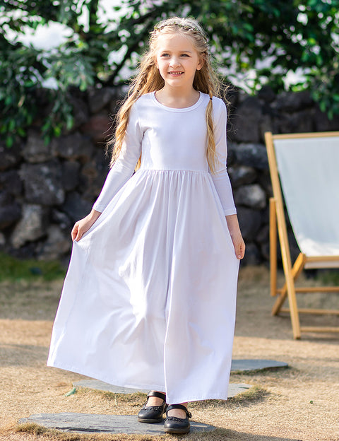 Arshiner Girls Long Sleeve Solid Loose Casual Maxi Dress