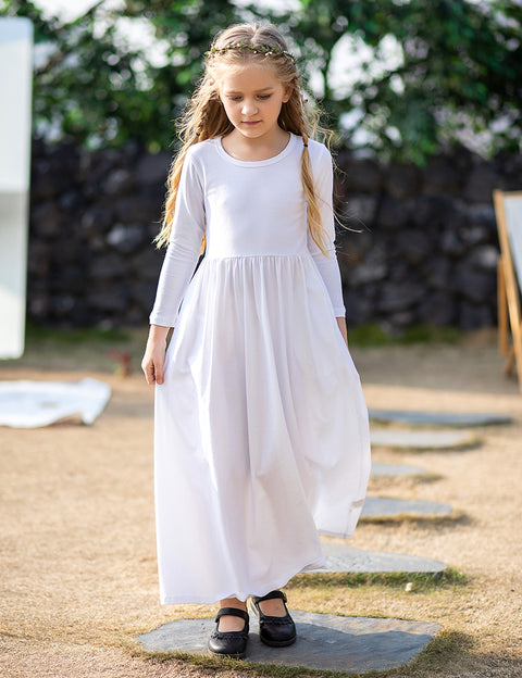 Arshiner Girls Long Sleeve Solid Loose Casual Maxi Dress