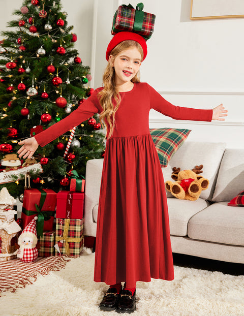 Arshiner Girls Maxi Dress Long Sleeve Casual Dress