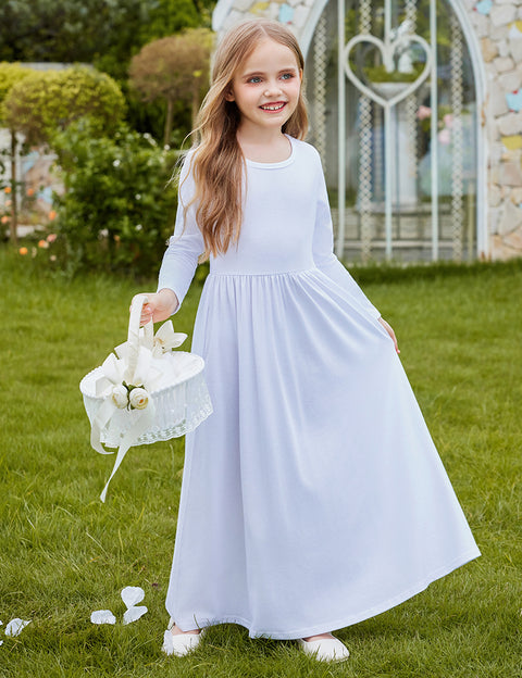 Arshiner Girls Long Sleeve Solid Loose Casual Maxi Dress