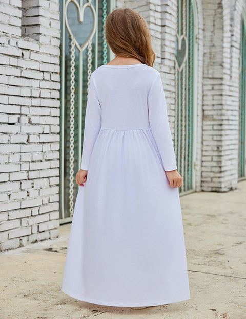 Arshiner Girls Long Sleeve Solid Loose Casual Maxi Dress