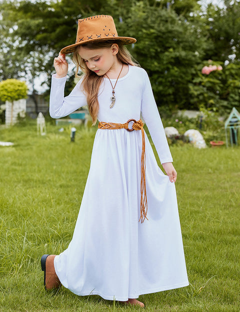 Arshiner Girls Long Sleeve Solid Loose Casual Maxi Dress