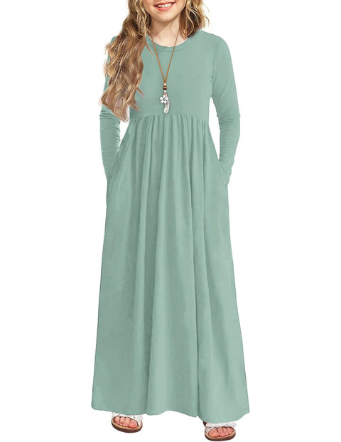Arshiner Girls Maxi Dress Long Sleeve Casual Dress