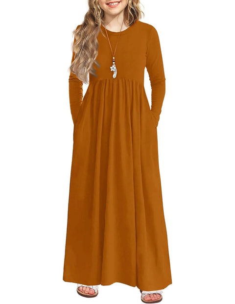 Arshiner Girls Maxi Dress Long Sleeve Casual Dress