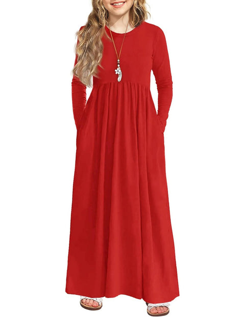 Arshiner Girls Maxi Dress Long Sleeve Casual Dress
