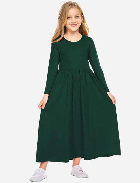 Arshiner Girls Long Sleeve Solid Loose Casual Maxi Dress