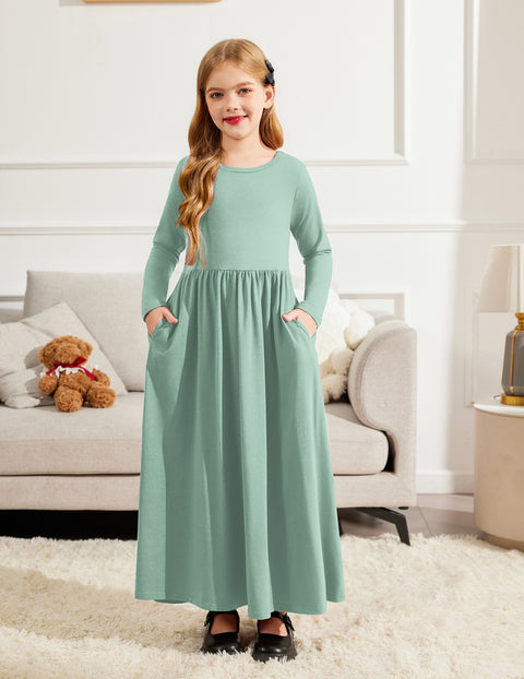 Arshiner Girls Maxi Dress Long Sleeve Casual Dress