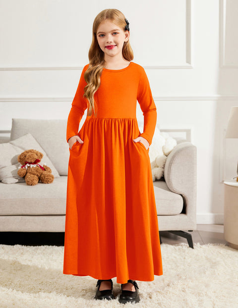 Arshiner Girls Maxi Dress Long Sleeve Casual Dress