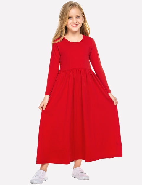 Arshiner Girls Long Sleeve Solid Loose Casual Maxi Dress