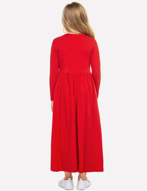 Arshiner Girls Long Sleeve Solid Loose Casual Maxi Dress