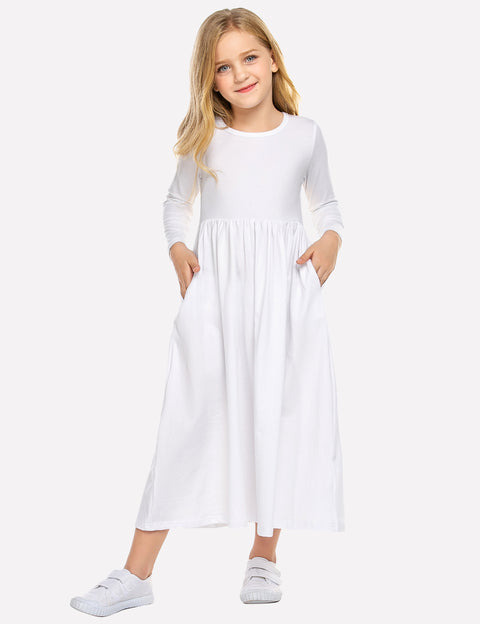 Arshiner Girls Long Sleeve Solid Loose Casual Maxi Dress