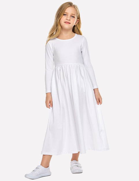 Arshiner Girls Long Sleeve Solid Loose Casual Maxi Dress