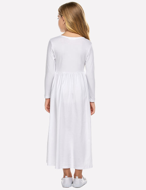 Arshiner Girls Long Sleeve Solid Loose Casual Maxi Dress