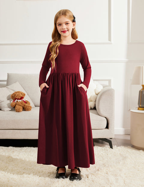 Arshiner Girls Maxi Dress Long Sleeve Casual Dress
