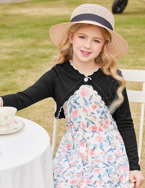 Arshiner Girls Open Front Bolero Shrug Kids Long Sleeve Cropped Cardigan