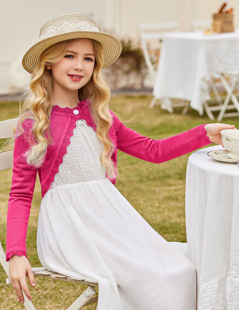 Arshiner Girls Open Front Bolero Shrug Kids Long Sleeve Cropped Cardigan