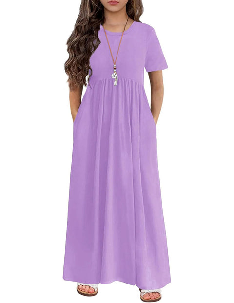 Arshiner Girls Maxi Dress Short Sleeve Casual Dress