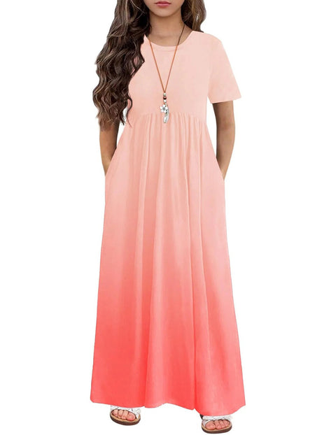 Arshiner Girls Maxi Dress Short Sleeve Casual Dress