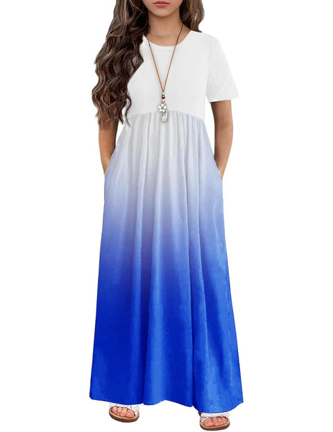 Arshiner Girls Maxi Dress Short Sleeve Casual Dress