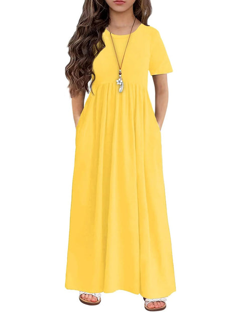 Arshiner Girls Maxi Dress Short Sleeve Casual Dress