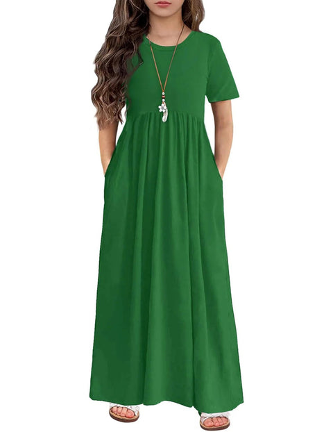 Arshiner Girls Maxi Dress Short Sleeve Casual Dress