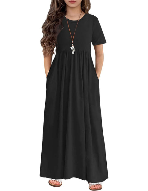 Arshiner Girls Maxi Dress Short Sleeve Casual Dress