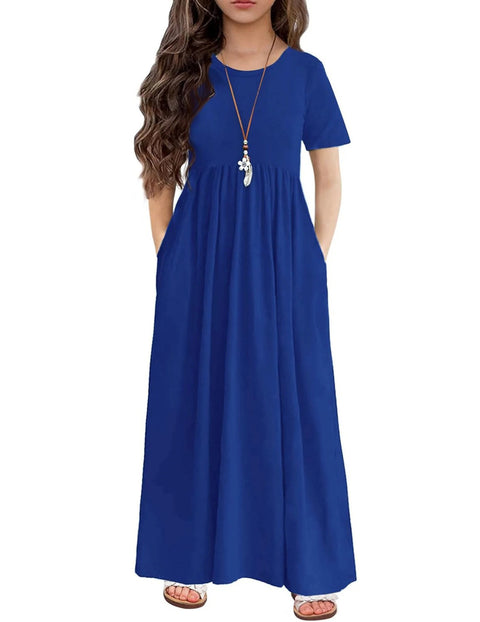 Arshiner Girls Maxi Dress Short Sleeve Casual Dress