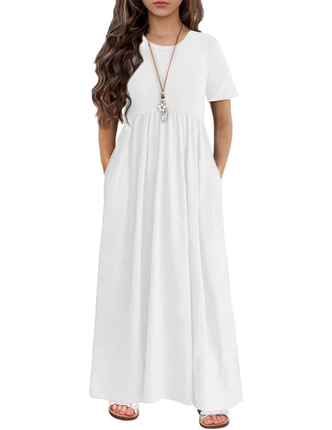 Arshiner Girls Maxi Dress Short Sleeve Casual Dress