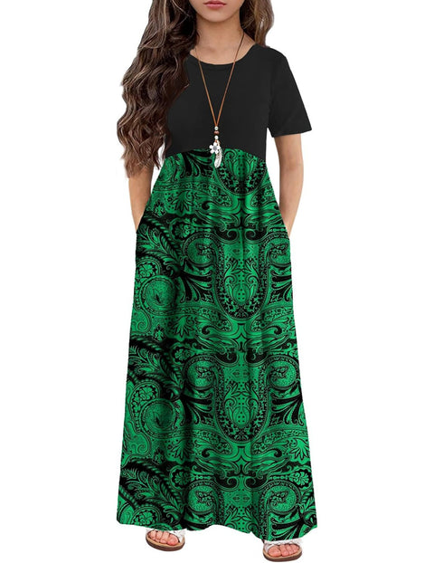 Arshiner Girls Maxi Dress Short Sleeve Casual Dress