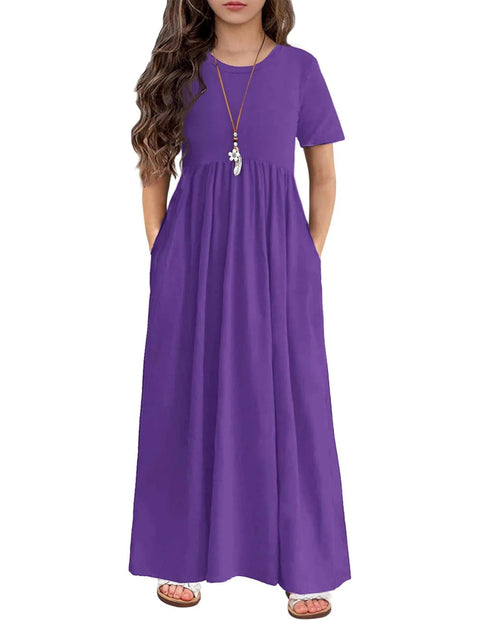Arshiner Girls Maxi Dress Short Sleeve Casual Dress