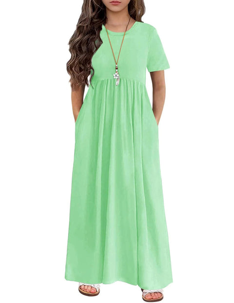 Arshiner Girls Maxi Dress Short Sleeve Casual Dress