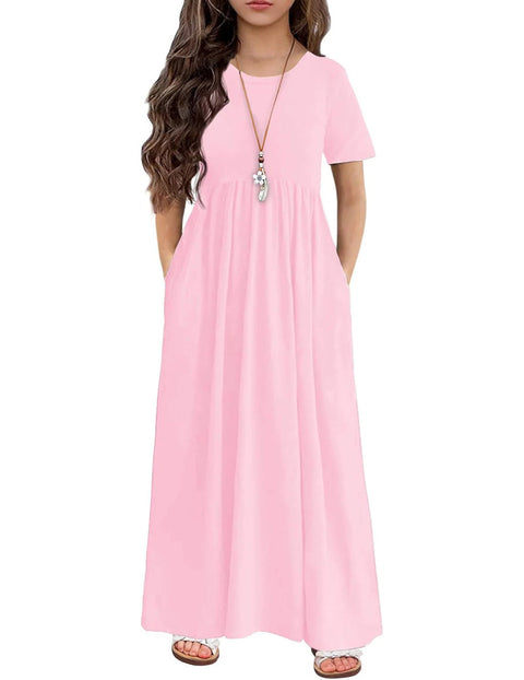 Arshiner Girls Maxi Dress Short Sleeve Casual Dress