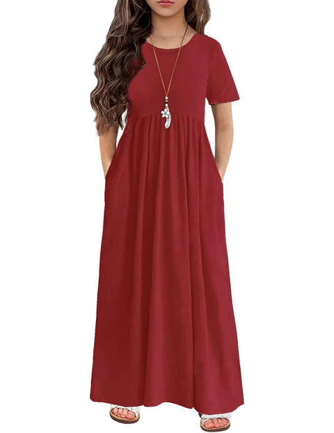 Arshiner Girls Maxi Dress Short Sleeve Casual Dress