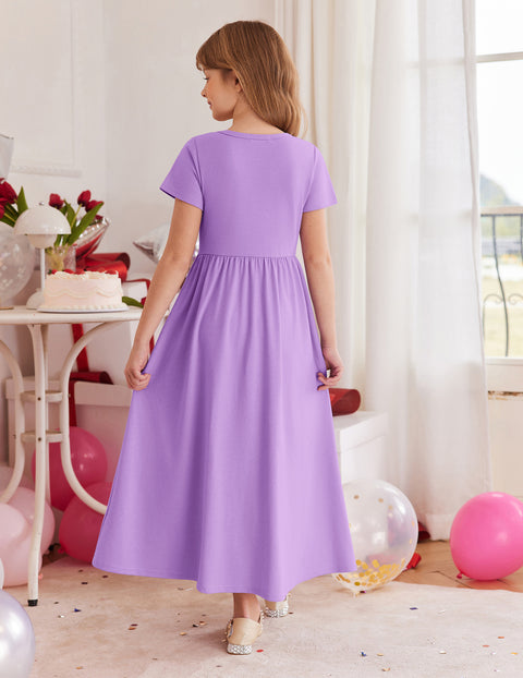 Arshiner Girls Maxi Dress Short Sleeve Casual Dress