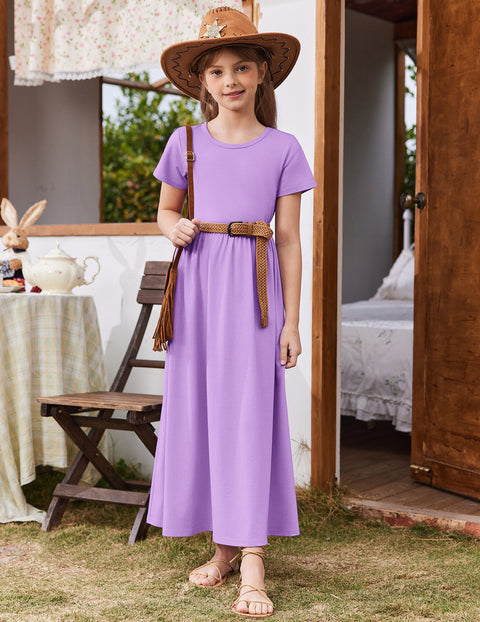 Arshiner Girls Maxi Dress Short Sleeve Casual Dress