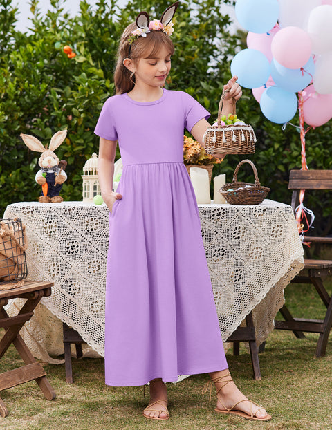 Arshiner Girls Maxi Dress Short Sleeve Casual Dress