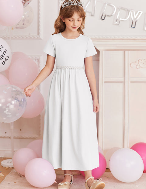 Arshiner Girls Maxi Dress Short Sleeve Casual Dress