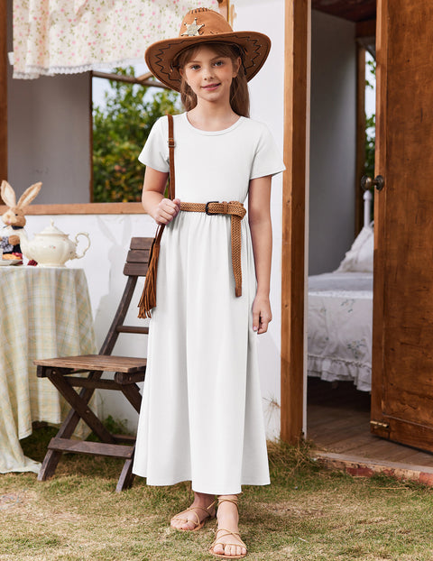 Arshiner Girls Maxi Dress Short Sleeve Casual Dress