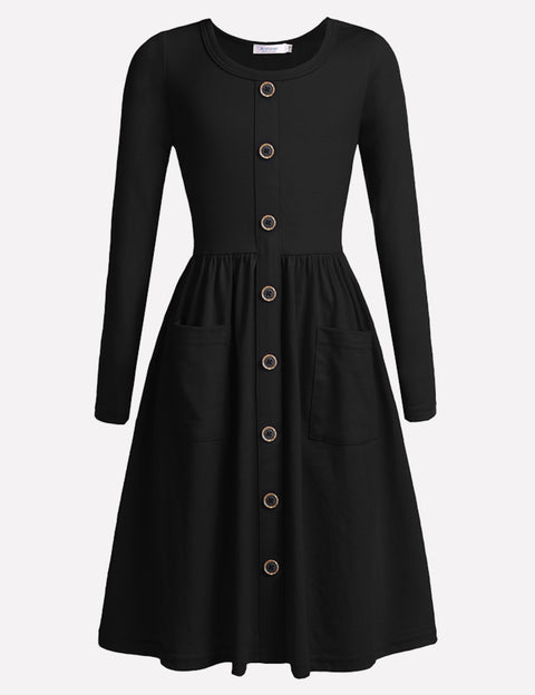 Arshiner Girl's Dresses Button Down Midi Long Sleeve Sundress