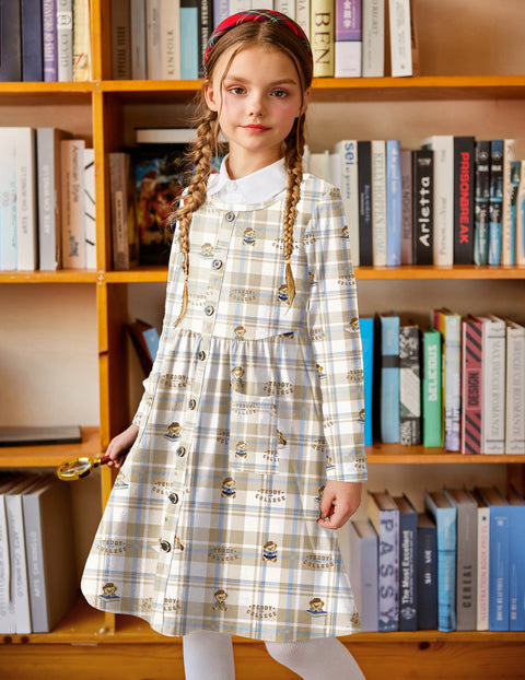Arshiner Girl's Dresses Button Down Midi Long Sleeve Sundress