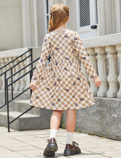 Arshiner Girl's Dresses Button Down Midi Long Sleeve Sundress
